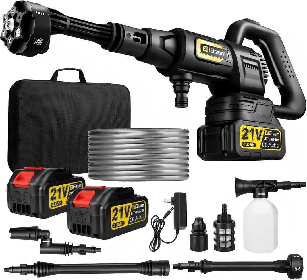 Akku Hochdruckreiniger, highsam Pressure Washer 3-Gang-Modus Max 65Bar, Druckreiniger Mobiler mit 2x