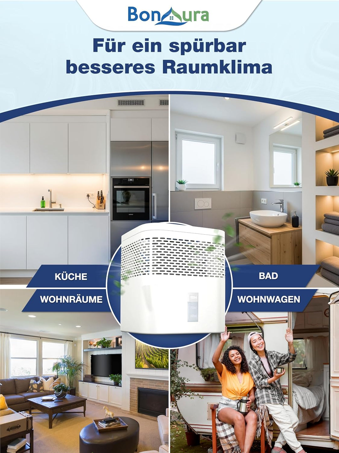 BonAura® Luftentfeuchter ohne Strom - Raumentfeuchter für Keller, Bad uvm. - 450g Luftenfeuchter Nac
