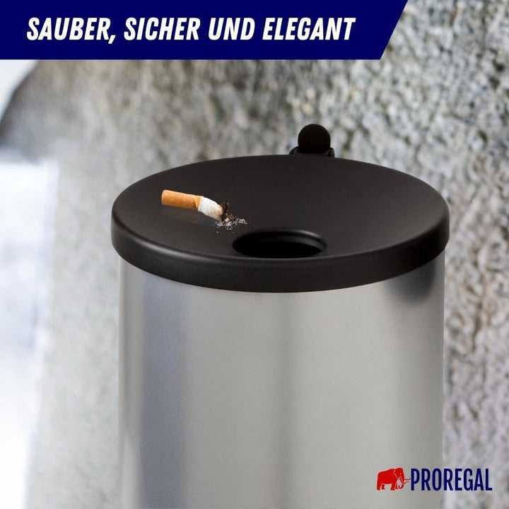 PROREGAL Runder Sicherheits-Wandaschenbecher mit Kippvorrichtung | 2 Liter, HxØ 16x16cm | Metall | S