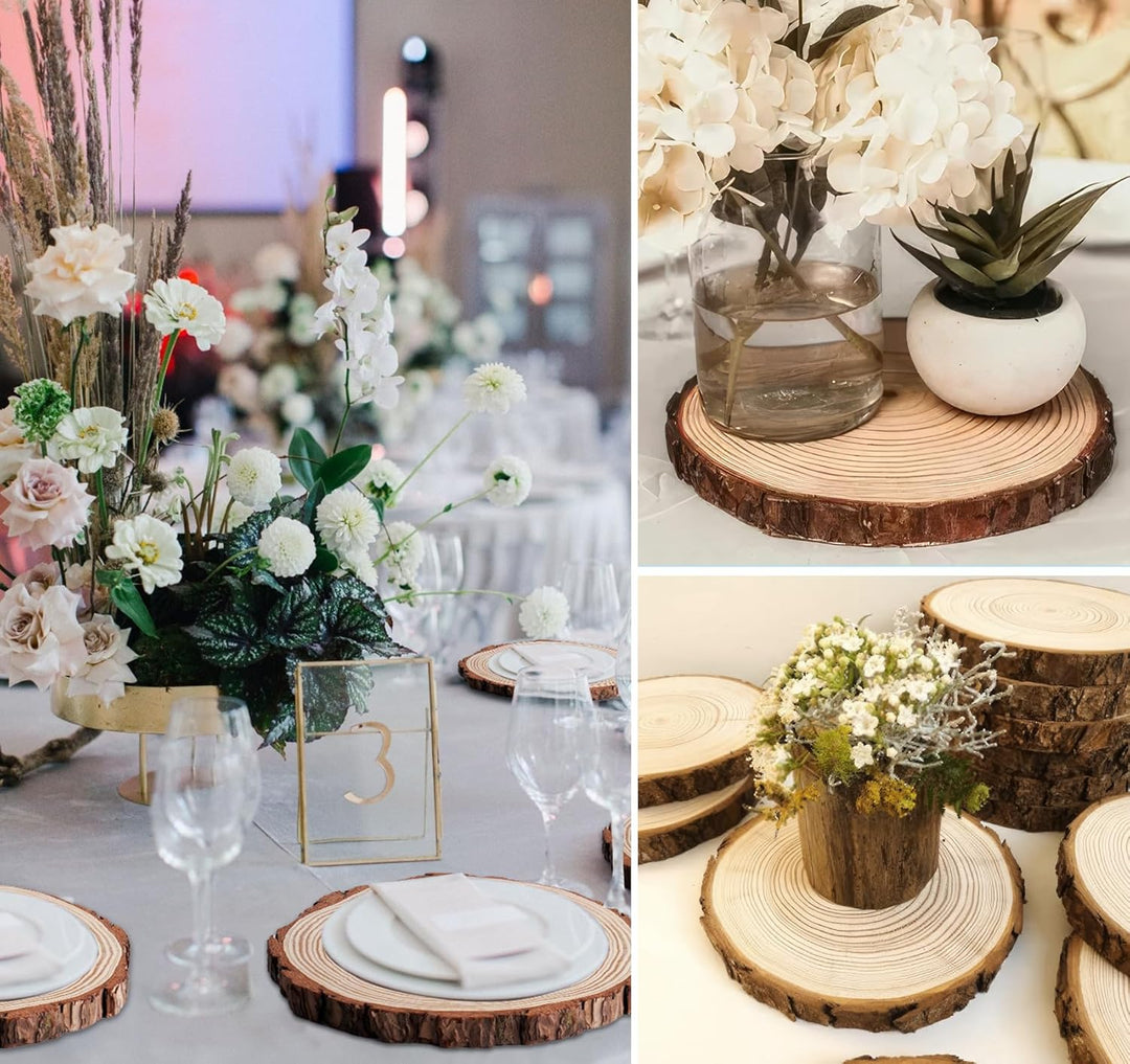 Holzscheiben 15er Set 23-25 cm Runde Baumscheiben ohne Loch für DIY Basteln, Hochzeit, Weihnachtsdek
