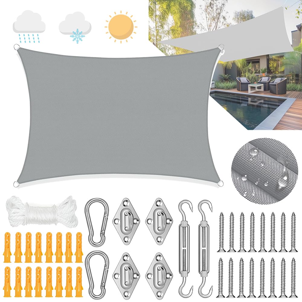 Sonnensegel 3x4m Rechteckig,Sonnensegel 3x4m Wasserdicht mit Ösen,Segeltuch wasserdicht mit sonnense