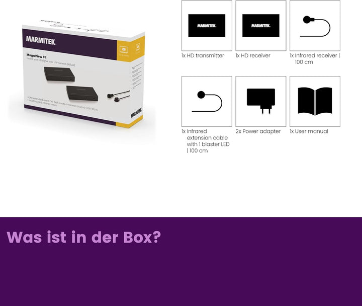 HDMI Extender LAN - Marmitek MegaView 91 - über 1 CAT 5e/6 Kabel oder Netzwerk (IP/LAN) - Full HD -