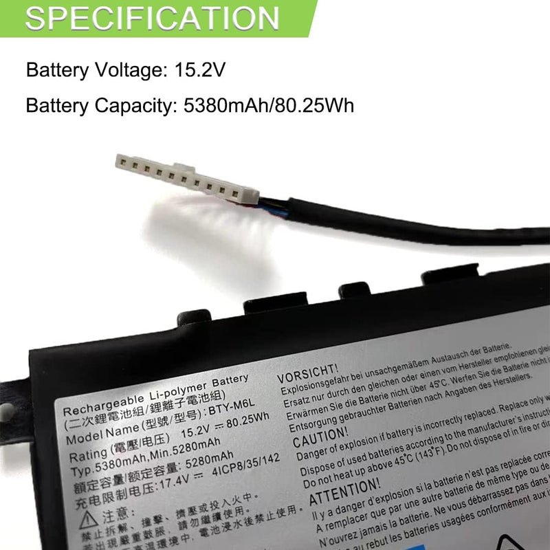 XITAIAN 15.2V 80.25Wh 5380mAh BTY-M6L Ersatz Laptop Akku für MSI GS65 8RF, GS65, MSI PS42 8RB, PS63,