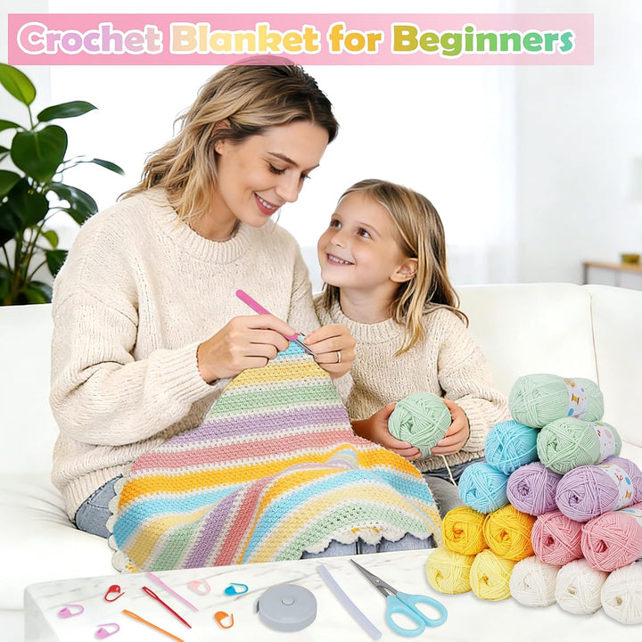 Alvian Häkelset für Anfänger, Regenbogen-Decke, Häkeln, DIY-Strick-Starter-Set, enthält Garn, Metall