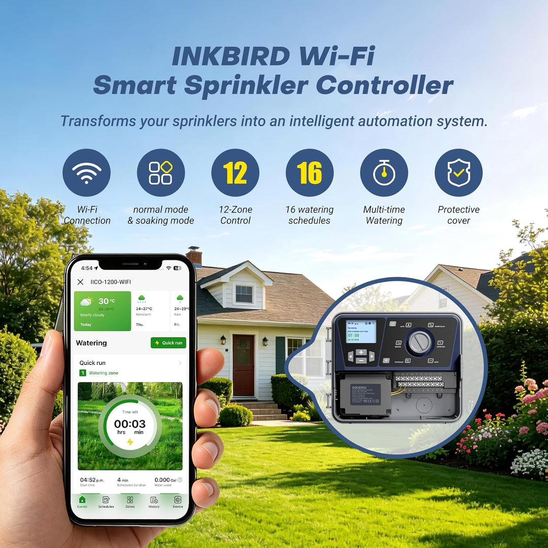 Inkbird IICO-1200-WIFI 12 Zonen Bewässerungscomputer mit Wetter- und Saisonaleinstellung