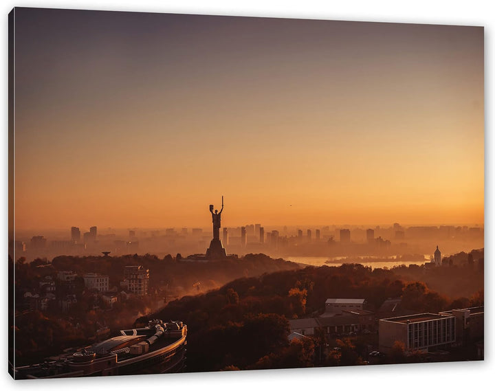 Pixxprint Sonnenuntergang in Kiew als Leinwandbild | Grösse: 100x70 cm | Wandbild | Kunstdruck | fer