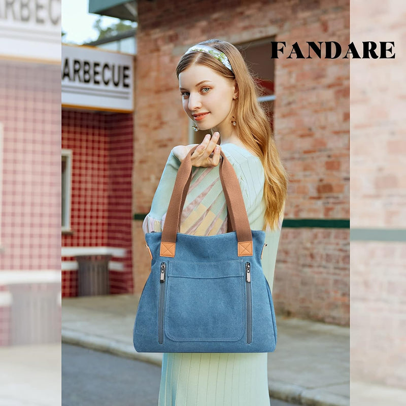 FANDARE Retro Handtaschen Leinwand Schultertasche Damen Umhängetasche Frauen Arbeitstasche für 12.9