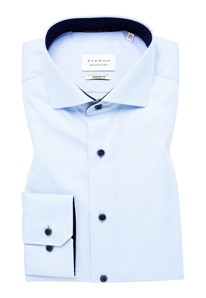 ETERNA Herren Langarmhemd Business-Hemd Comfort Fit Kent-Kragen unifarben mit schmalen Patch-Streife