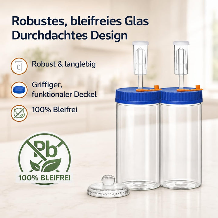 Fermentierglas 1,5L Fermentierset aus Borosilikatglas mit Gewicht für Sauerkraut, Hot Sauce, Met, Ci