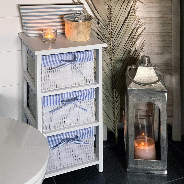 HTI living Regal mit 3 Körben Mia Landhaus Weiss Blau Badregal Schubladenkommode