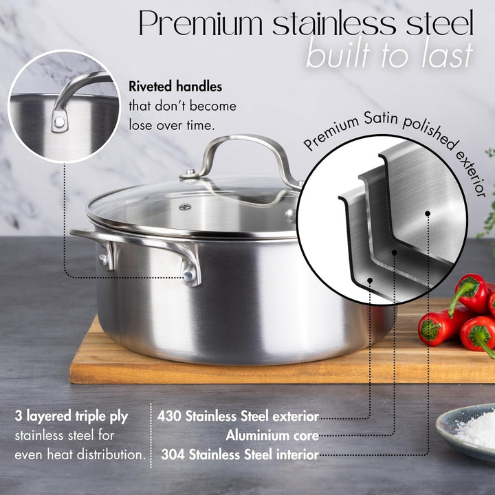 Edelstahl Kasserolle mit Deckel - Induktionskochfeld Kochtöpfe Set - Antihaft Dutch Oven - 20cm, 24c