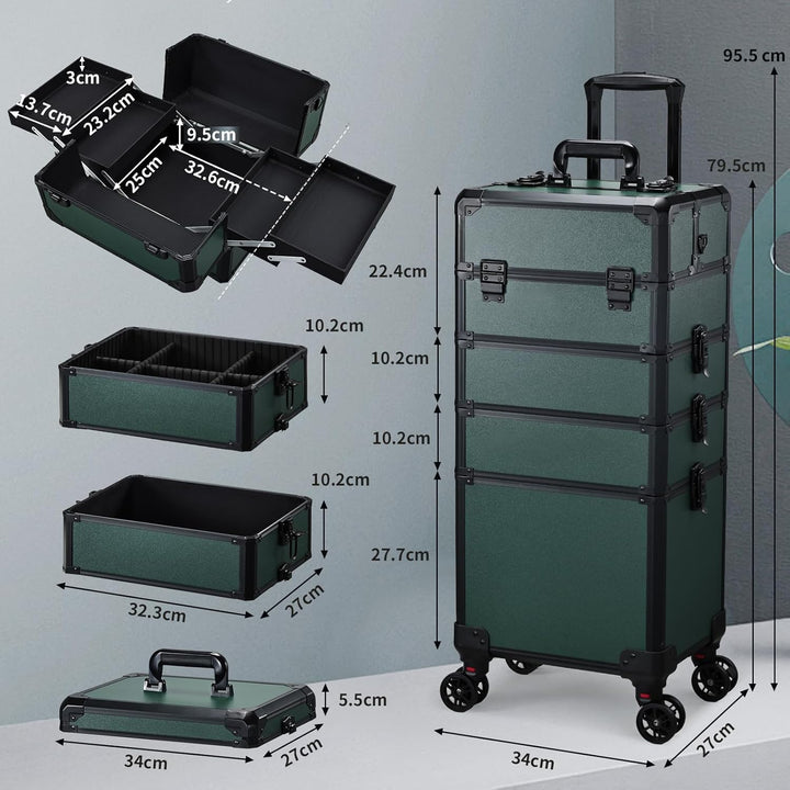 Kosmetikkoffer Alu Beauty Case 5 in 1 Kosmetik Trolley Rollkoffer Make up Koffer Gross Schminkkoffer