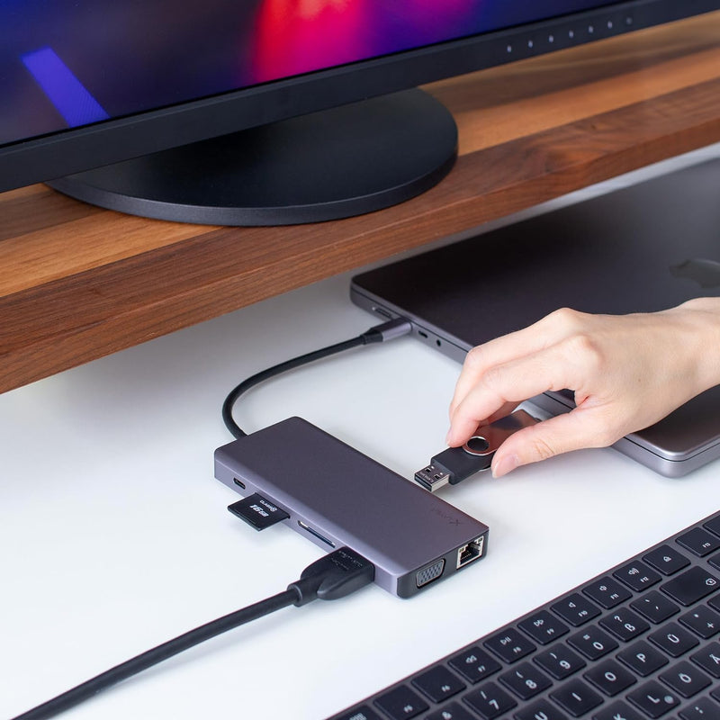 Xlayer Docking Station USB 3.0 Typ C Hub 13-in-1 mit Power Delivery, HDMI 4K, SD/TF- Slot, Kartenles