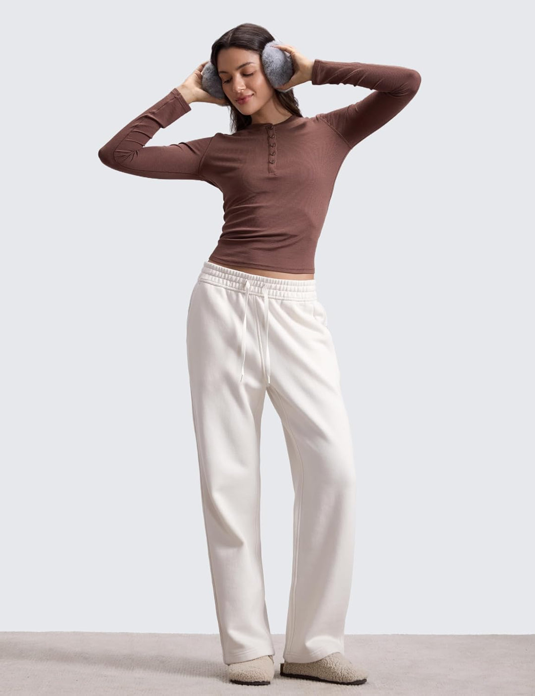 CRZ YOGA Damen Jogginghose Gefütterte Baumwolle Hohe Taille Joggers Soft Freizeithose Winter Lounge