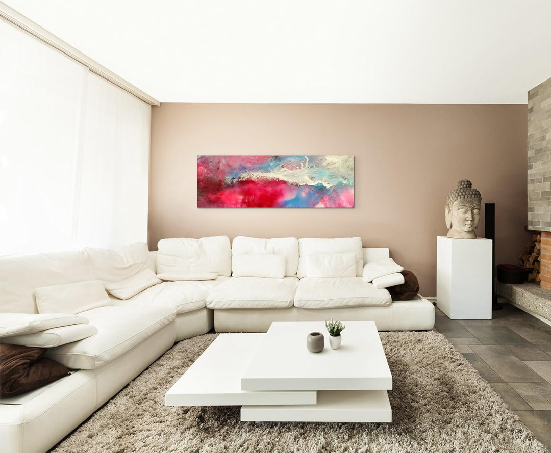 Sinus Art Wandbild 150x50cm Handgemaltes buntes Aquarell auf Leinwand für Wohnzimmer, Büro, Schlafzi