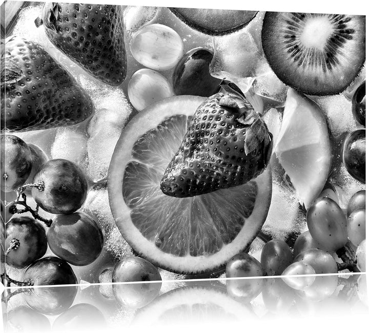 Pixxprint Kiwi Apfel Birne Obst Obstsalat / 100x70cm Leinwandbild bespannt auf Holzrahmen/Wandbild K