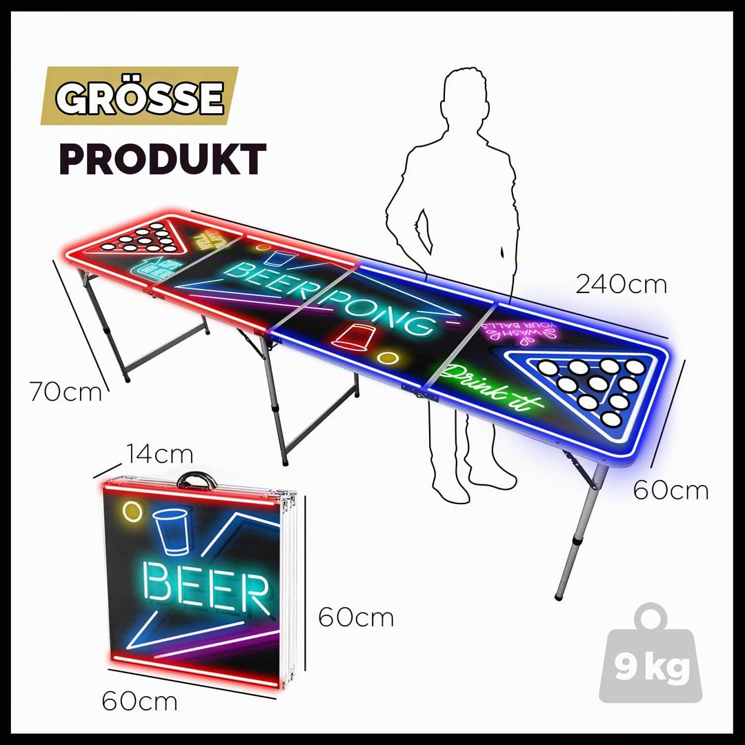 Offizieller Spotlightholes Beer Pong Tisch mit Löchern Set | 1 Glow Beer Pong Tisch + 2 Regale + 22