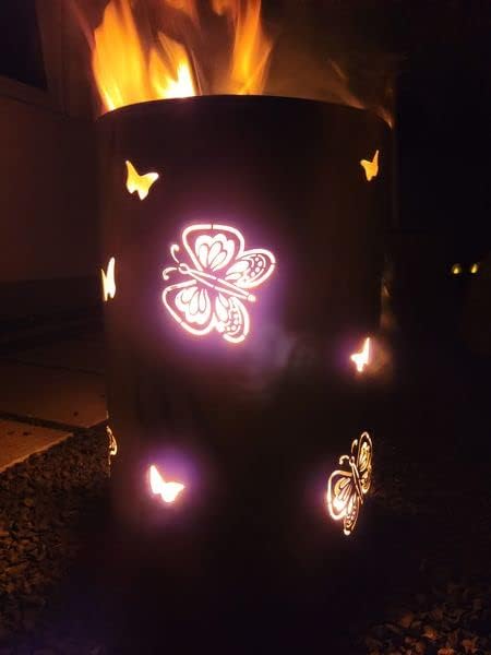 TiKo-Design® Feuertonne Feuerkorb mit Schmetterling Motiv