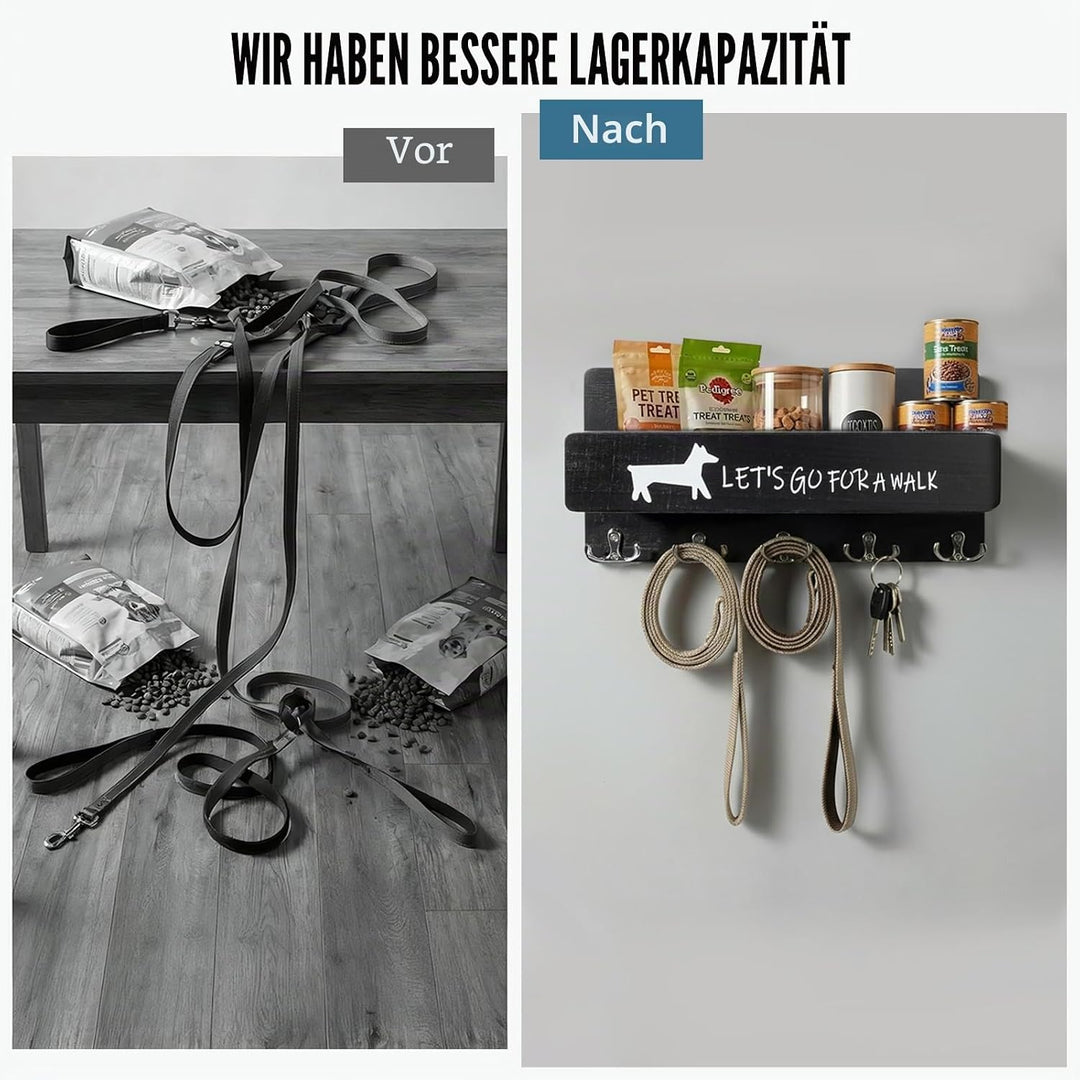 Hundegarderobe mit Ablage, Hundeleinenhalter Wand, Schwarz, Schwarz