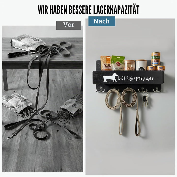 Hundegarderobe mit Ablage, Hundeleinenhalter Wand, Schwarz, Schwarz