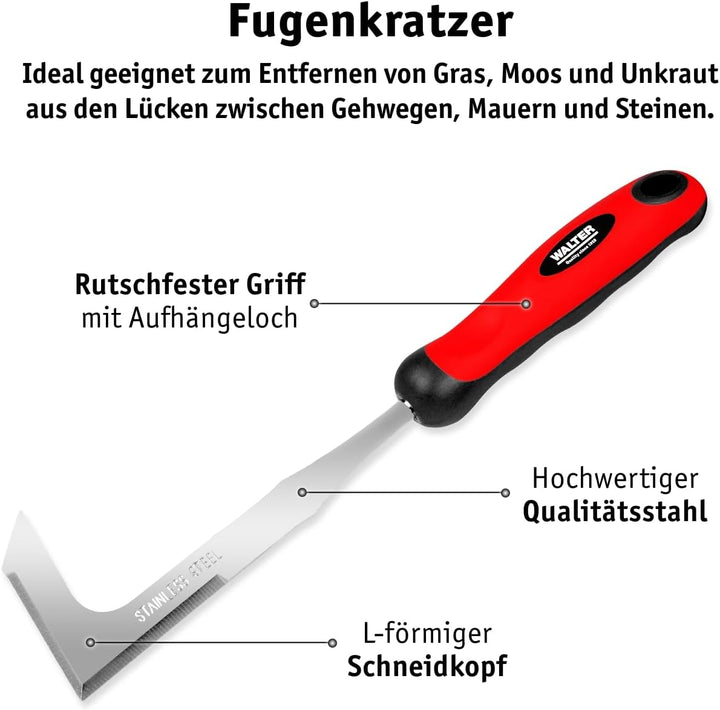 WALTER Gartenwerkzeug Set 5-TLG., Stiel mit einfachem Aufhängeloch, langlebiger Kopf aus rostfreiem
