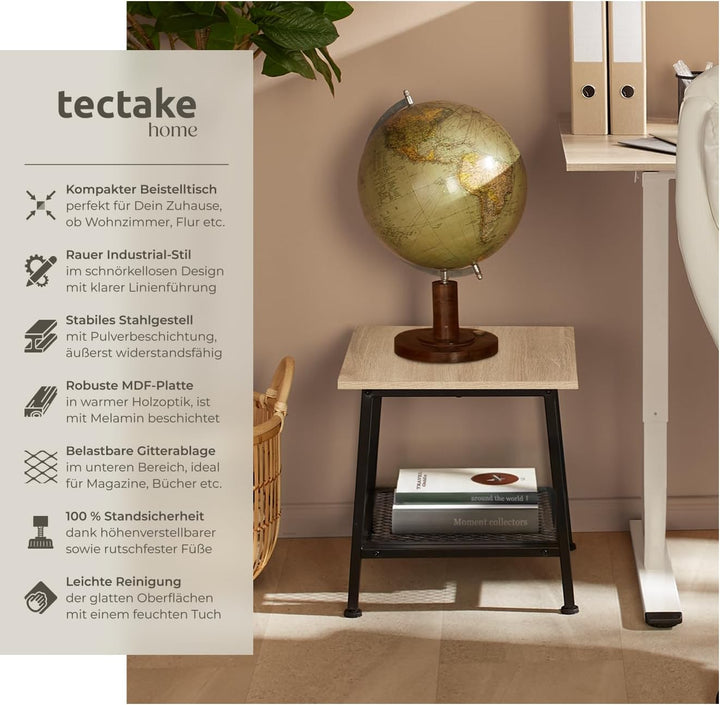 tectake® Beistelltisch Holz Metall, Couchtisch mit Stauraum, Nachttisch mit Gitterablage, Wohnzimmer