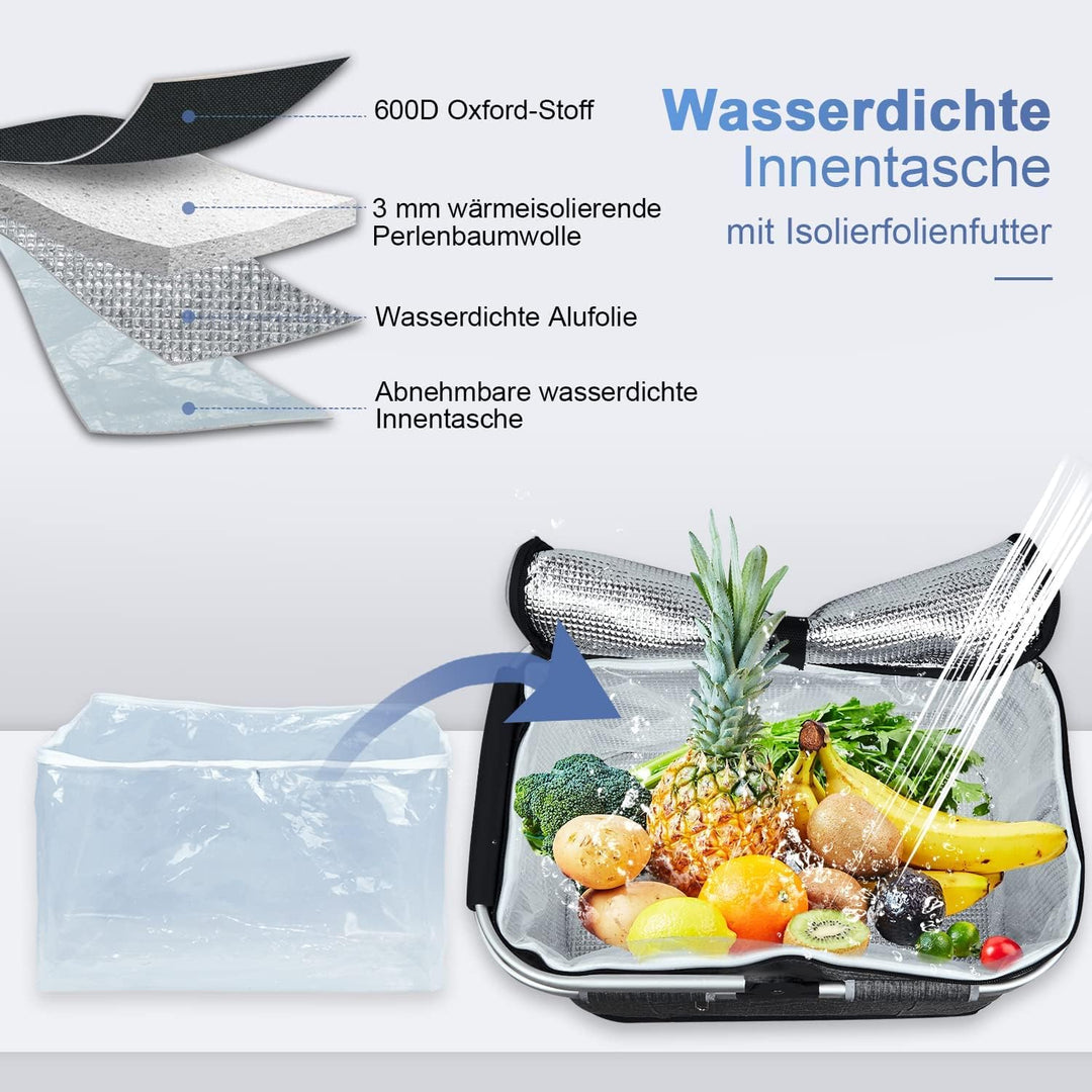 ABIUBIU 34L Kühltasche Einkaufskorb Picknickkorb Grosse isolierte Kühlkorb Lunchtasche Thermo Tasche