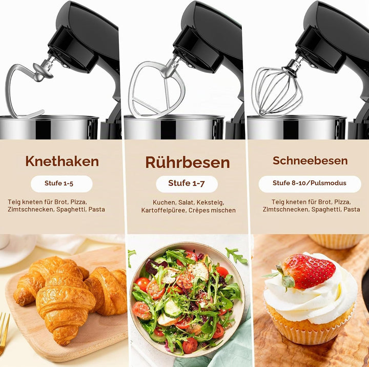 Küchenmaschine Knetmaschine 1500W | Facelle 5,5L &amp;4,5L Teigmaschine Rührmaschine | Geräuscharm| 10+P