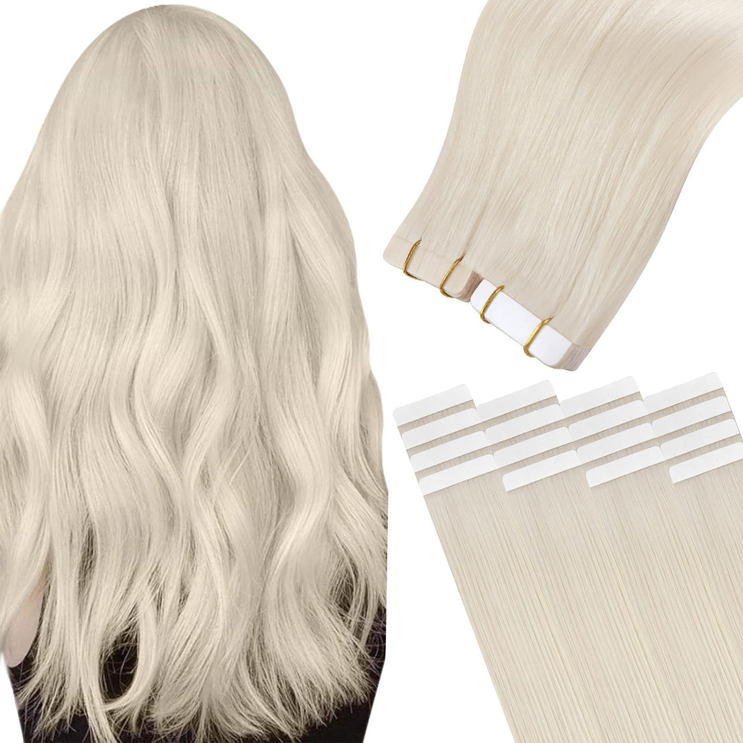 Easyouth Tape in Extension Echthaar Blond Haarverlangerung Tape in Echthaar Farbe Eisblond 14 Zoll 4