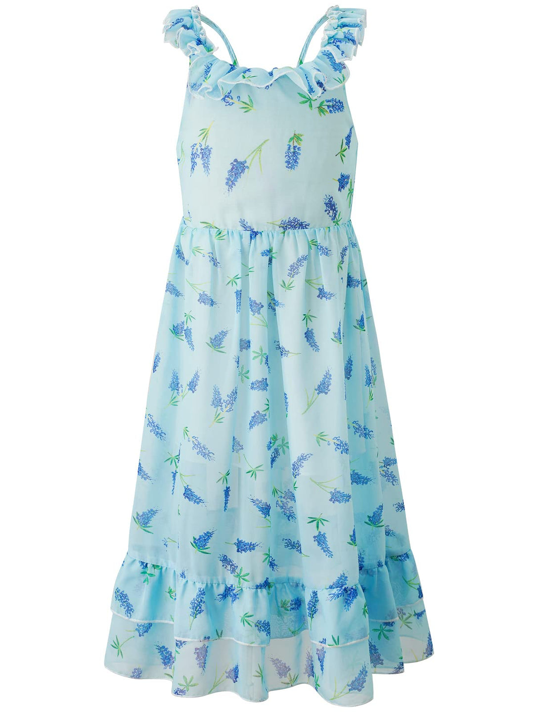 BONNY BILLY Mädchen Kleider Freizeit Blumen Sommerkleid Strandkleid Chiffonkleid Maxikleid mit Rüsch