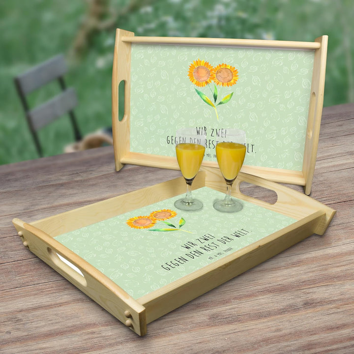 Mr. & Mrs. Panda Serviertablett Blume Sonnenblume - Geschenk, tablett aus Holz, Freundin, sofatablet