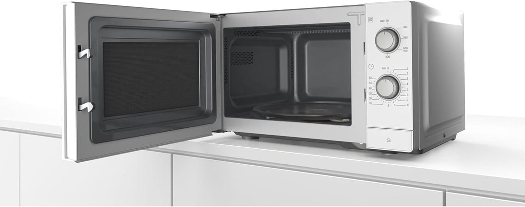 Bosch FFL020MW0 Serie 2 Mikrowelle, 26 x 44 cm, 800 W, Drehteller 27 cm, Türanschlag Links, Reinigun