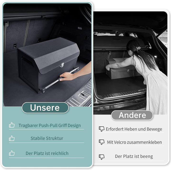 Premium Leder Auto Kofferraum Organizer mit Deckel & Stabilem Griff | 45L Multifunktionale Kofferrau