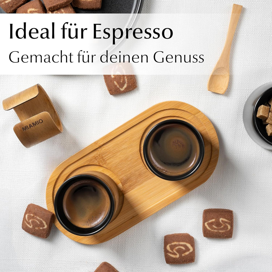 MIAMIO - Keramik Espressotassen/Espressobecher ohne Henkel (100ml)(Schwarz) | Kaffeebecher Keramik o