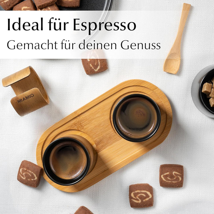 MIAMIO - Keramik Espressotassen/Espressobecher ohne Henkel (100ml)(Schwarz) | Kaffeebecher Keramik o