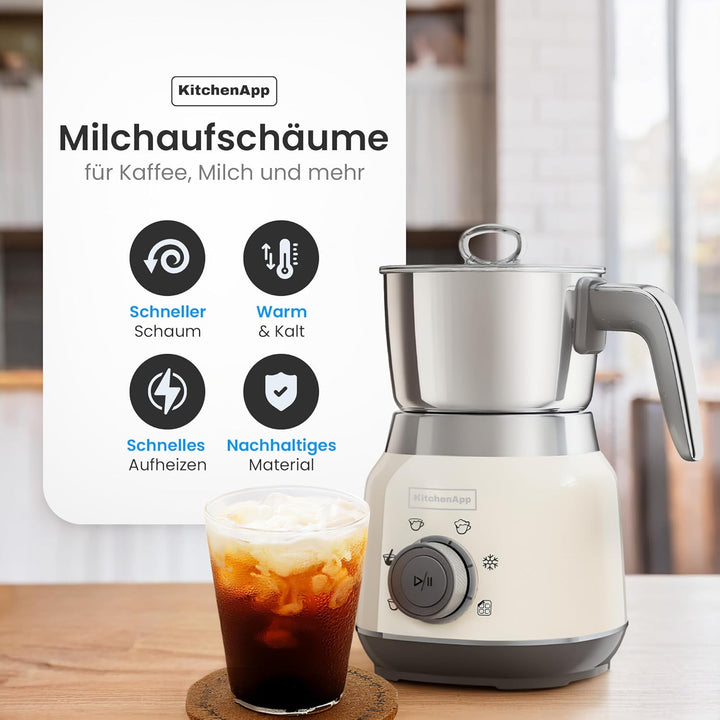 Retro Milchaufschäumer 1L aus Edelstahl – 550W elektrischer Milchschäumer, 6 Programme für warmen &