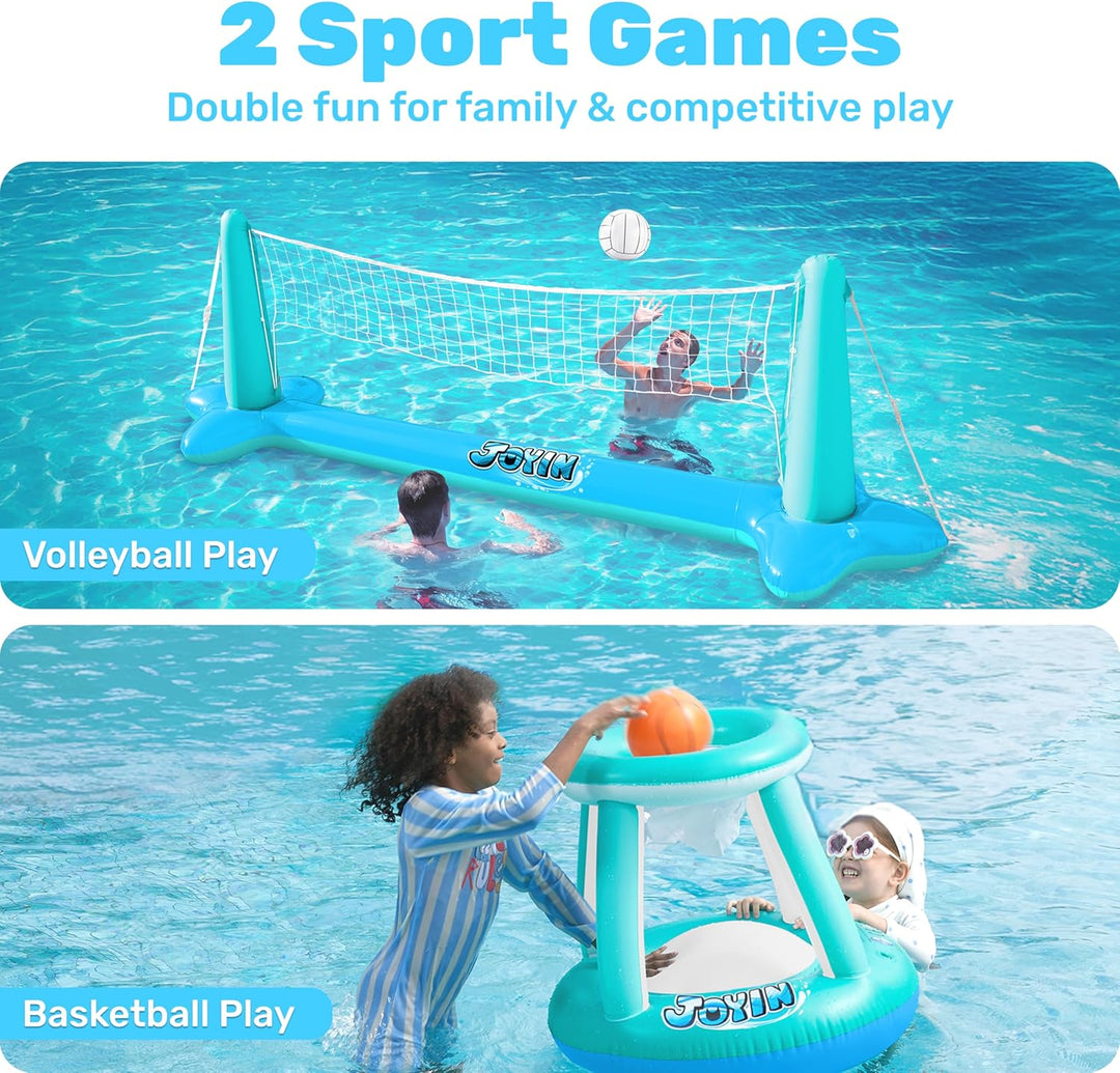 JOYIN Aufblasbare Pool Float Set, Volleyballnetz & Basketballkörbe & Bälle für Kinder Erwachsene, Wa