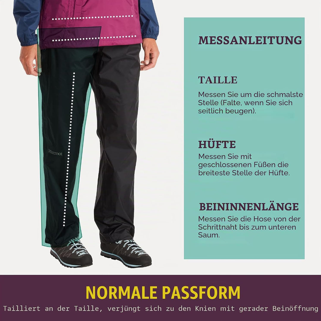 Marmot Damen PreCip Eco Full Zip Pant, wasserdichte Regenhose, Winddichte Wanderhose, atmungsaktive
