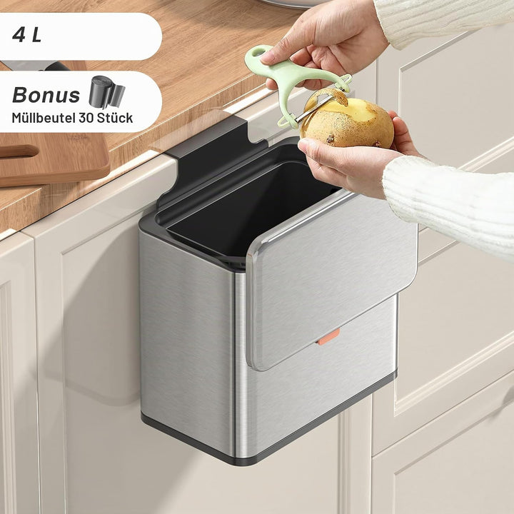 Mbillion Küchenkomposteimer, hängender Mülleimer mit Deckel, 4L/1,05 Gallonen, Edelstahl-Mülleimer f