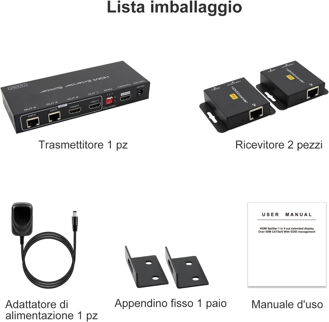 VEDINDUST HDMI Splitter Extender 1 in 2 Out 50m (165ft), über Cat5e / 6/7 Ethernet HDMI Sender Empfä