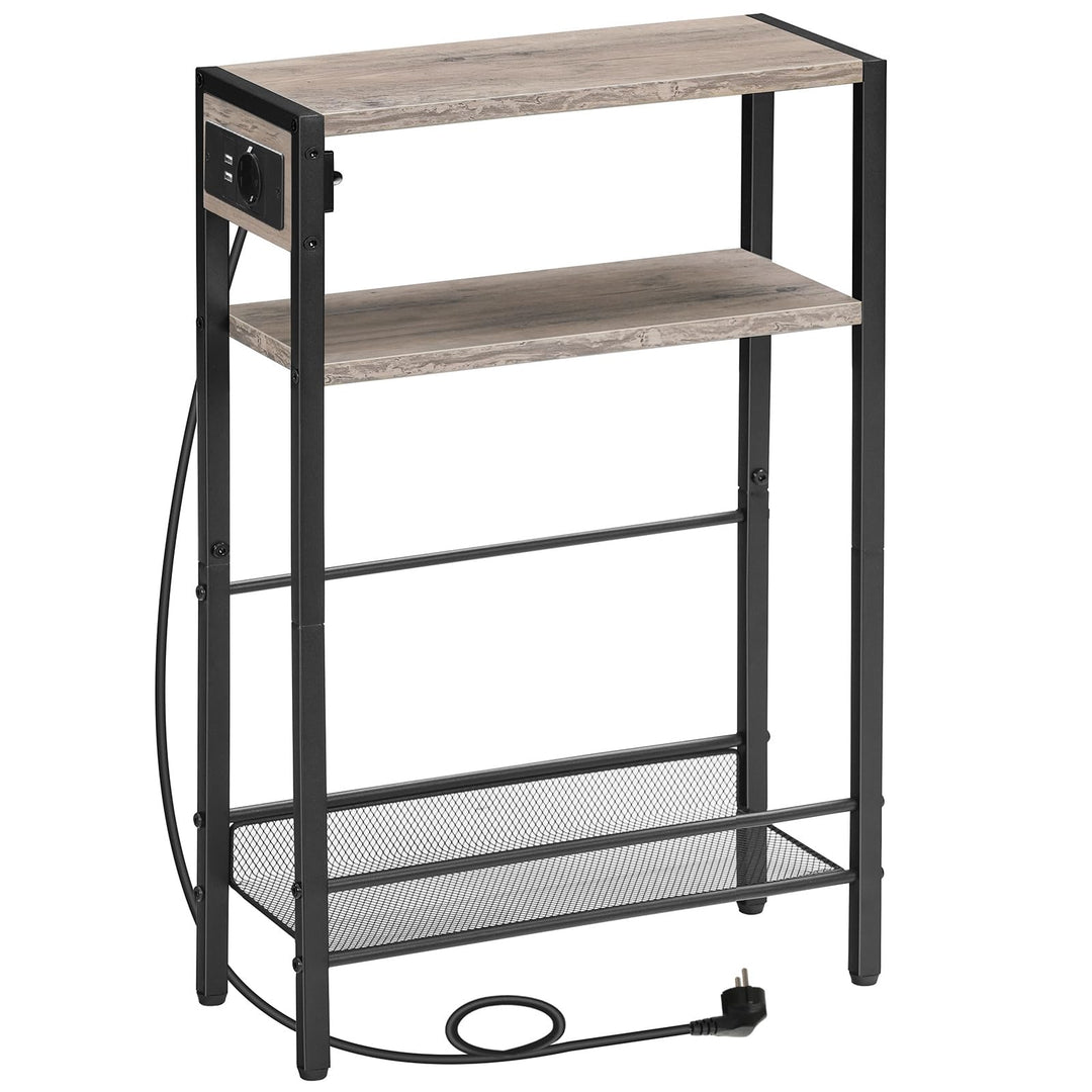 HOOBRO OOBRO Beistelltisch mit Steckdosenleiste, 3-stufiger schmaler Nachttisch, 1 Standardsteckdose