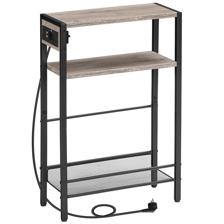 HOOBRO OOBRO Beistelltisch mit Steckdosenleiste, 3-stufiger schmaler Nachttisch, 1 Standardsteckdose