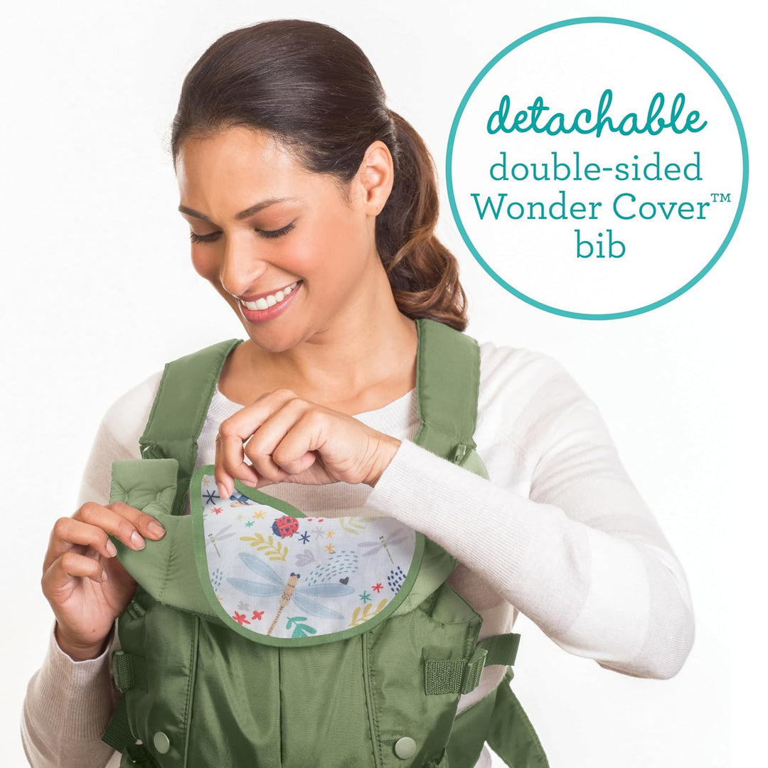 Infantino Swift Classic Babytrage, 2 Tragepositionen mit Wonder Cover Lätzchen, verstellbare Gurte,