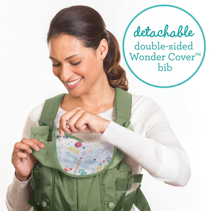 Infantino Swift Classic Babytrage, 2 Tragepositionen mit Wonder Cover Lätzchen, verstellbare Gurte,