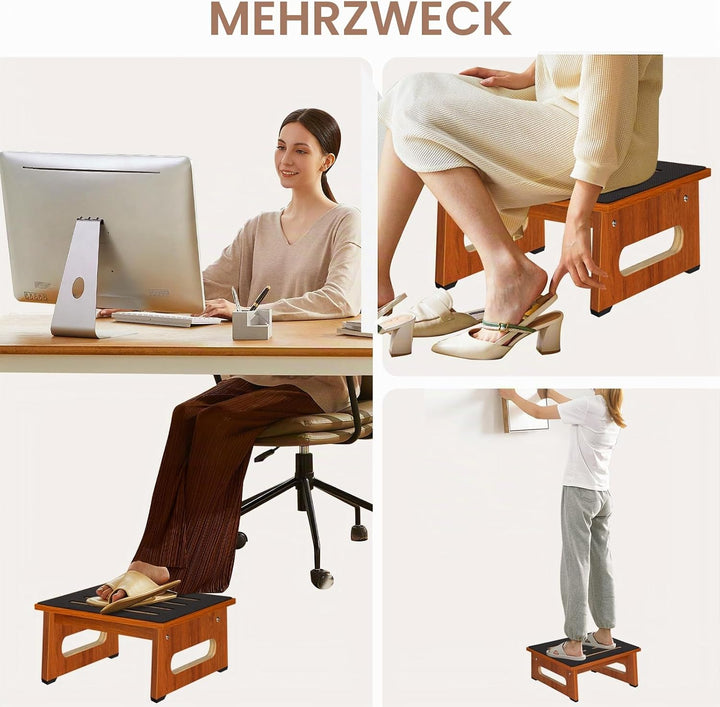 EIN hölzerner Tritthocker 6,9 Zoll für Erwachsene und Senioren mit Rutschfester Gummiauflage, für dr