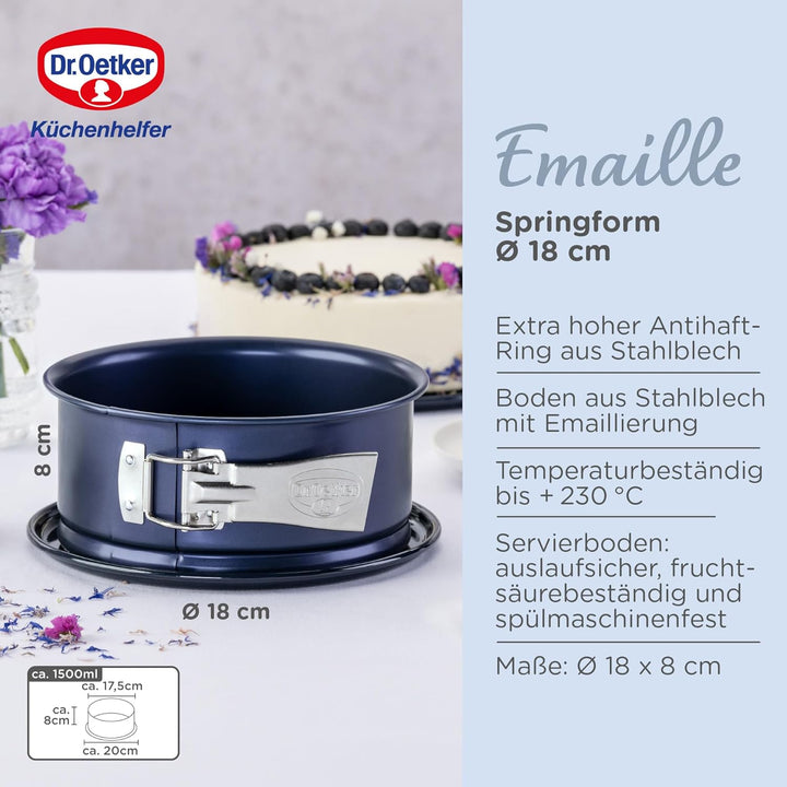 Dr. Oetker Springform Ø 18 cm BACKLIEBE EMAILLE, Backform für runde Kuchen, Kuchenform mit schnitt-