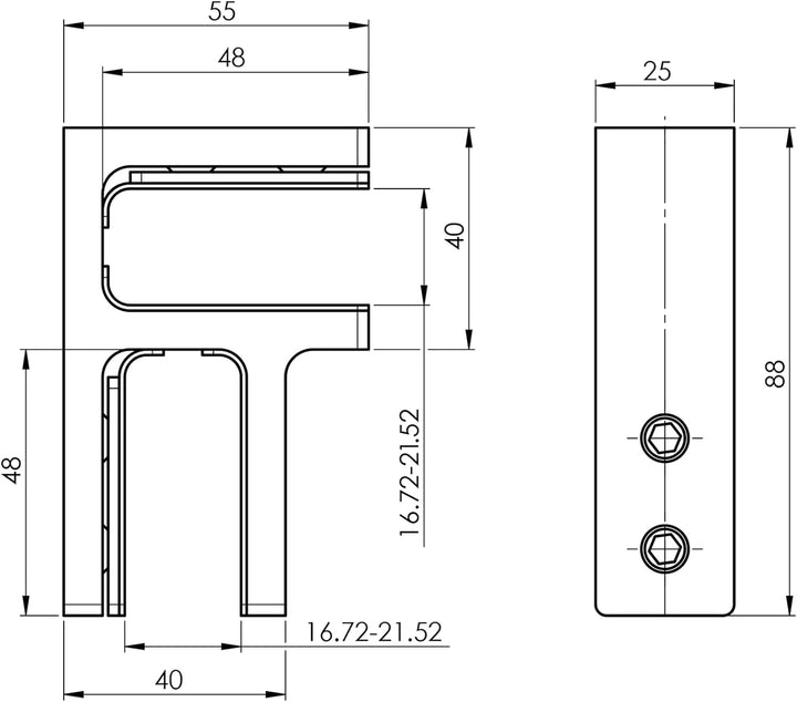 Glasverbinder Glashalter Glas Edelstahl Ecke Verbinder 90 Grad V4A Glas 16,76-21,52 mm Geländer Glas