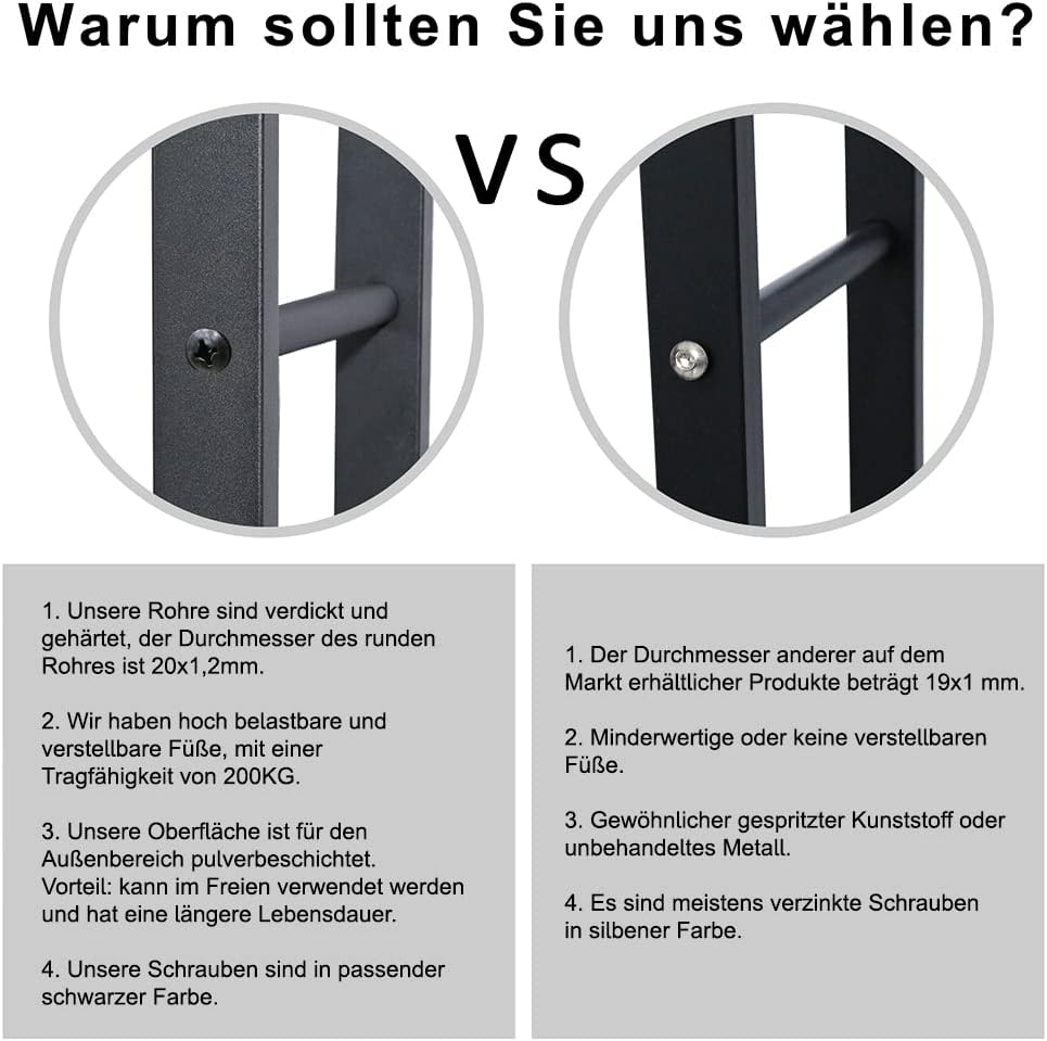 Melko robustes Kaminholzregal für Brenn- und Feuerholz, freistehender Holz-Ständer, aus Eisen, 150 x