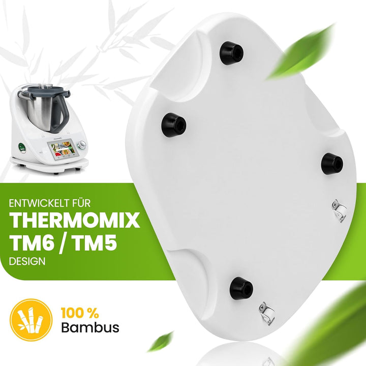 Bambus Gleitbrett für Thermomix TM6 TM5 | Natürliches Bambusmaterial | Mit Rollen für müheloses Vers