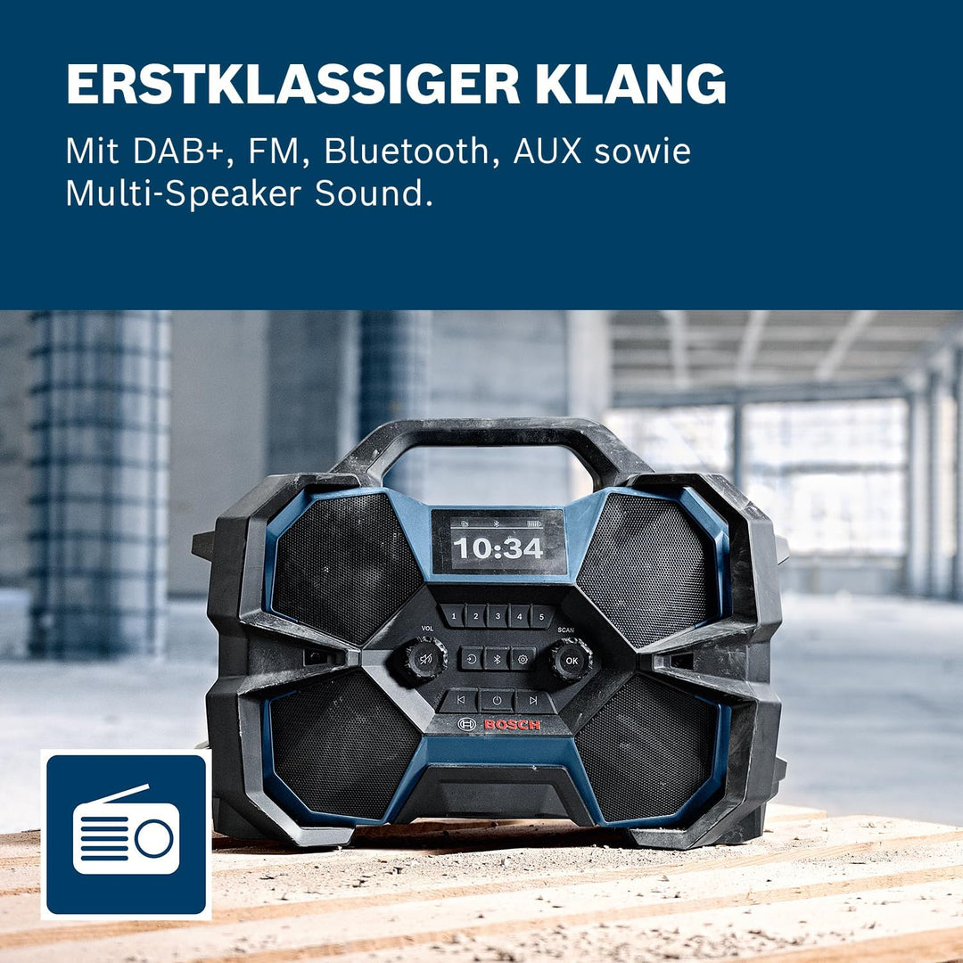 Bosch Professional 18V/12V System Akku-Baustellenradio GPB 18VH-6 SRC (Laden im Werkzeug für 18V & 1